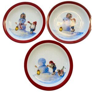 WILLIAMS SONOMA Nordic Elf  3 Plates Christmas Cream Burgundy 7"